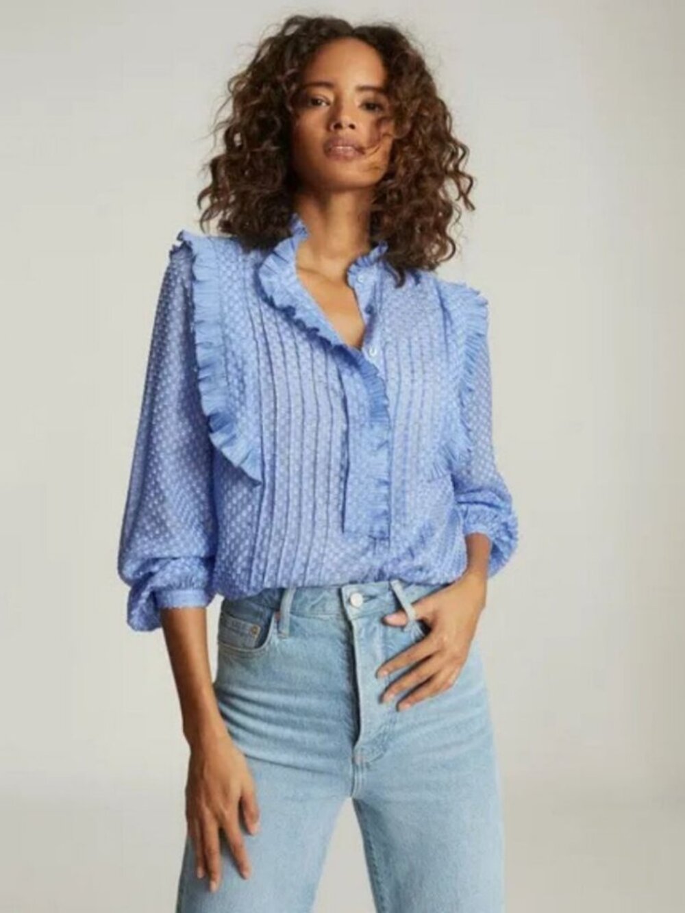 Reiss Taylor Ruffle Detailed Blouse Blue / Size US 4